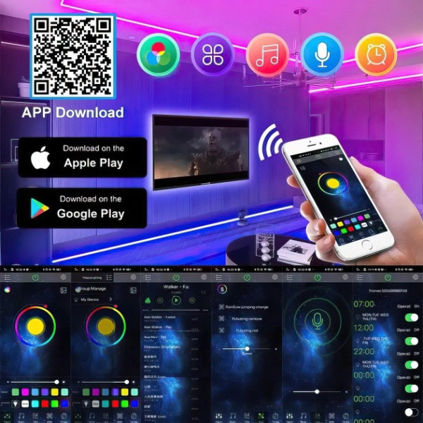 Светодиодная RGB лента 5050 с Bluetooth управлением и многоцветной подсветкой