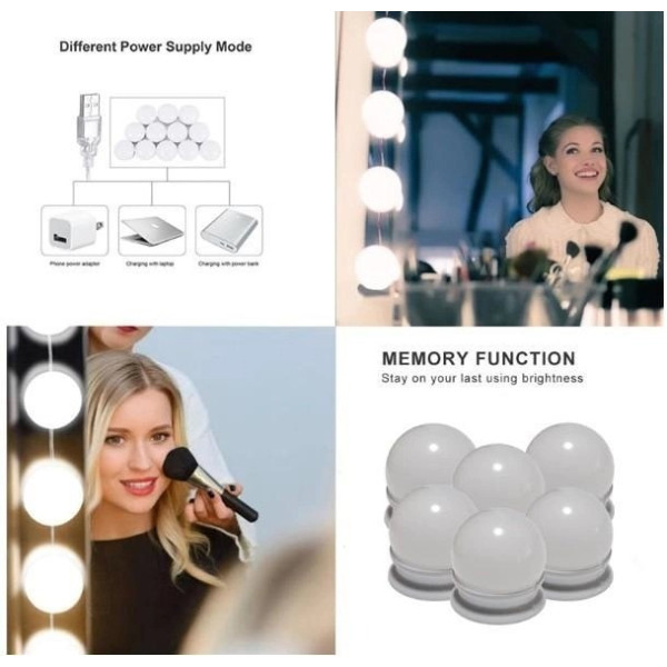 Лампочки LED для гримерного зеркала Vanity Mirror Lights, 10 шт, 3 режима свечения