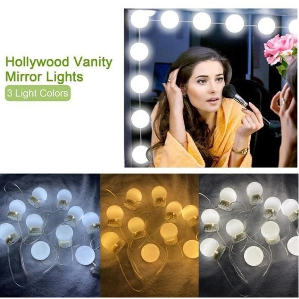 Лампочки LED для гримерного зеркала Vanity Mirror Lights, 10 шт, 3 режима свечения