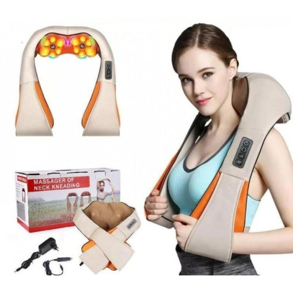 Роликовый массажер Massager of Neck Kneading с подогревом для шеи, плеч и всего тела, 4 кнопки ручного управле