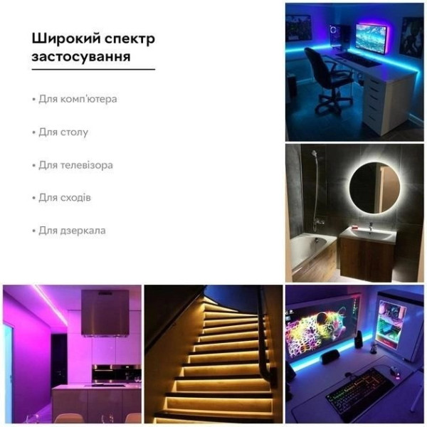 Светодиодная лента RGB 5050 длиной 2 м с пультом управления для фоновой подсветки самоклеящаяся