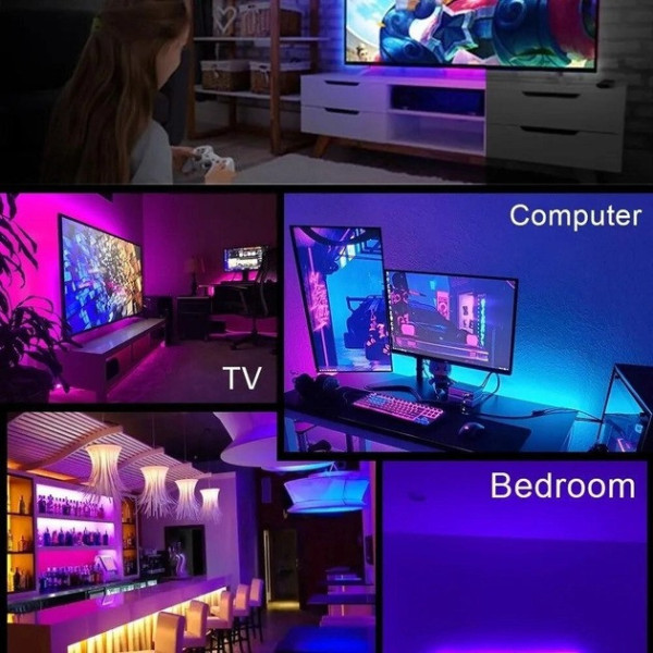 Светодиодная лента RGB 5050 длиной 2 м с пультом управления для фоновой подсветки самоклеящаяся
