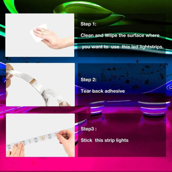 Светодиодная лента RGB 5050 длиной 2 м с пультом управления для фоновой подсветки самоклеящаяся