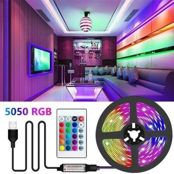 Светодиодная лента RGB 5050 длиной 2 м с пультом управления для фоновой подсветки самоклеящаяся
