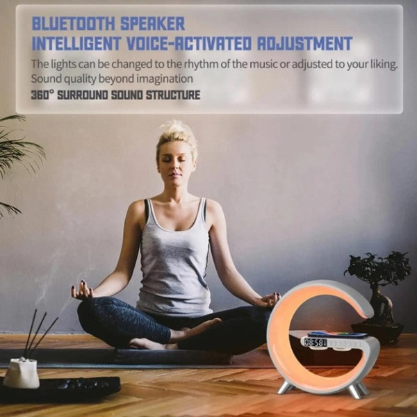 Настольный светодиодный ночник с RGB подсветкой и беспроводной зарядкой Happy Light Light Sound Machine 24см