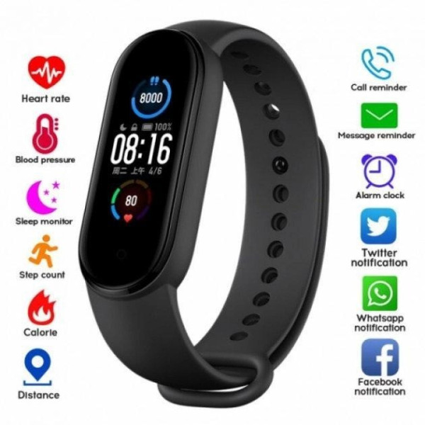 Фитнес-браслет Band M5 Band Watch с цветным дисплеем и шагомером, черный