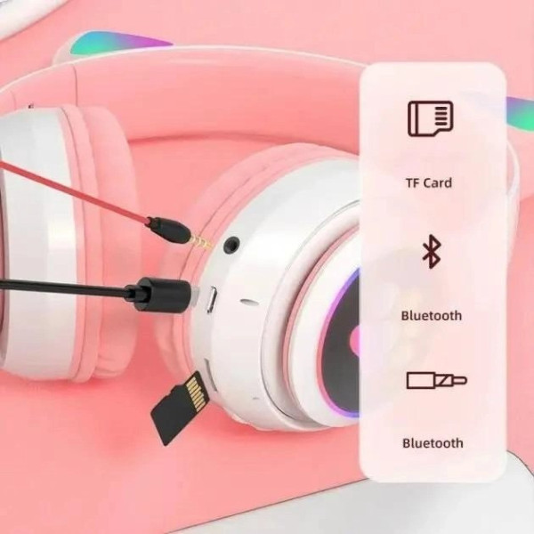 Наушники с кошачьими ушками CAT Bluetooth 400 мАч MP3 FM с микрофоном и USB-подключением