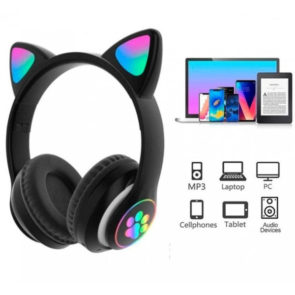 Беспроводные накладные наушники с кошачьими ушками Cat VZV-23M с USB-разъемом и встроенным микрофоном