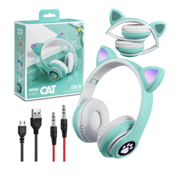 Наушники с кошачьими ушками CAT Bluetooth 400 мАч MP3 FM с микрофоном и USB-подключением