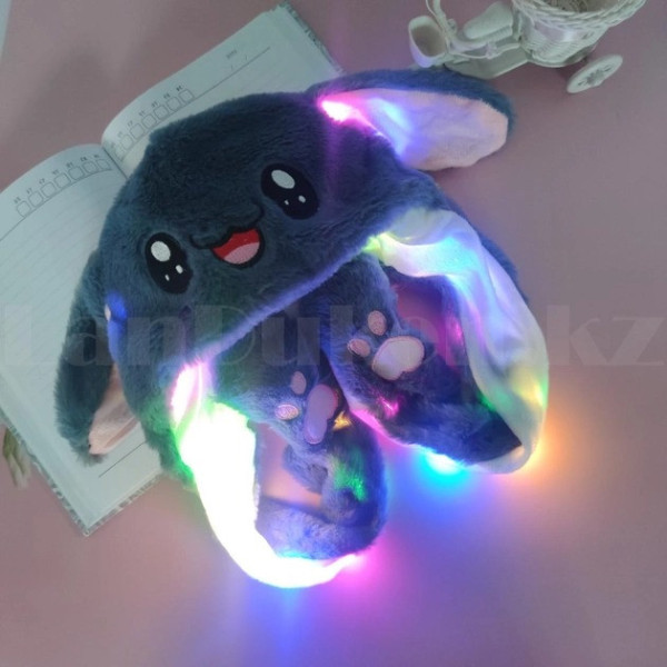 Шапка светящаяся зайчик с подвижными ушками Pikachu Toys Серый для весны и осени