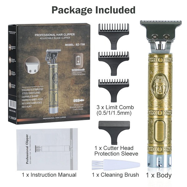 Аккумуляторный триммер для стрижки волос Hair Clipper Ws-T99 с 4 насадками и функцией окантовки