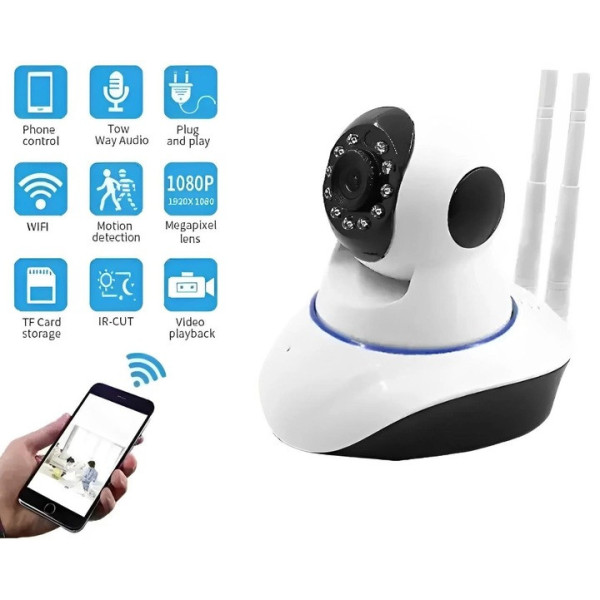 Поворотная IP камера NET Q5 с Wi-Fi и датчиком движения для уличной съёмки в режиме день/ночь, белая