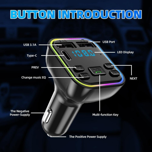 FM-модулятор в автомобиль G39 с Bluetooth 5.0, USB-разъёмом и дисплеем, автомобильный FM-передатчик Car FM Pla