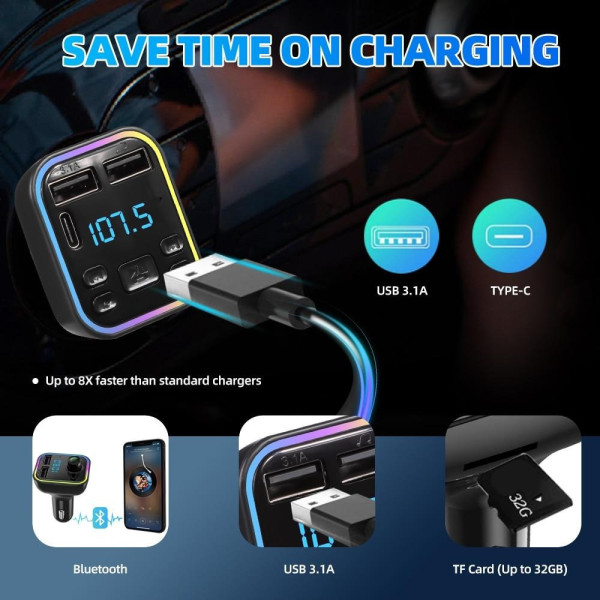FM-модулятор в автомобиль G39 с Bluetooth 5.0, USB-разъёмом и дисплеем, автомобильный FM-передатчик Car FM Pla