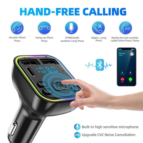 FM-модулятор в автомобиль G39 с Bluetooth 5.0, USB-разъёмом и дисплеем, автомобильный FM-передатчик Car FM Pla