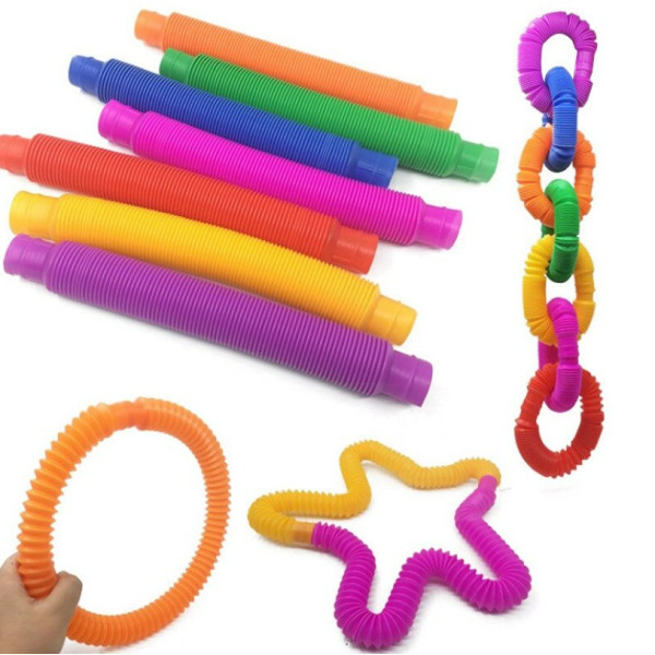 Набор из 12 пластиковых эластичных труб S Fidget Pop Tube для ручного антистресса и сенсорных игр