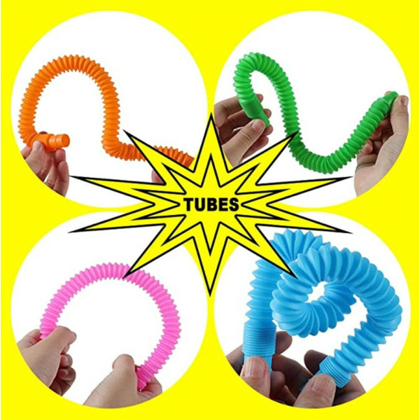 Набор из 12 пластиковых эластичных труб S Fidget Pop Tube для ручного антистресса и сенсорных игр