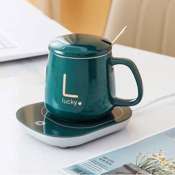 Кружка Lucky 400 мл с USB-подогревом, крышкой и ложкой на подставке для кофе и чая