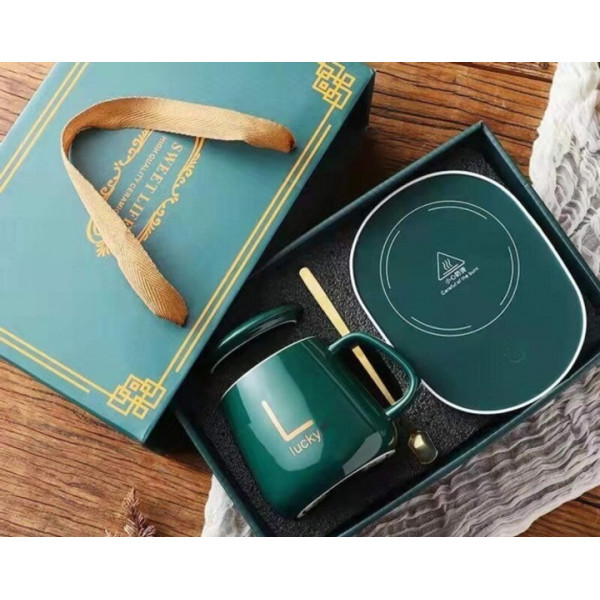 Кружка Lucky 400 мл с USB-подогревом, крышкой и ложкой на подставке для кофе и чая
