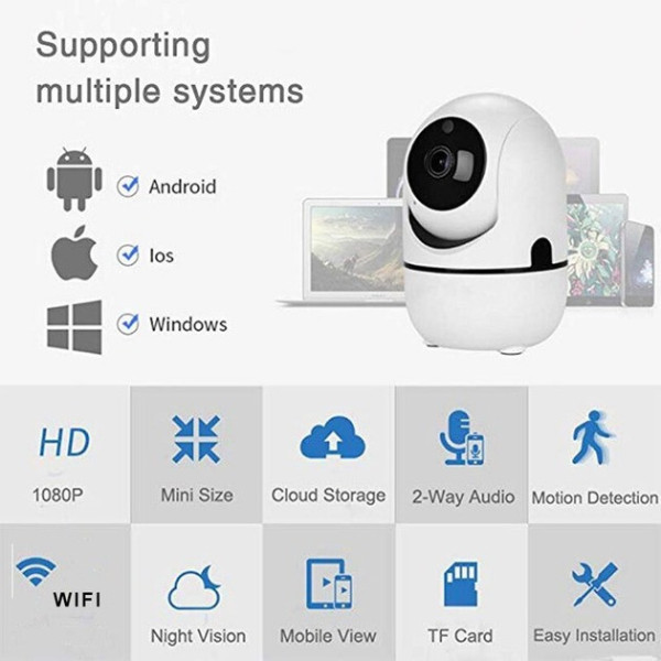 WiFi IP камера видеонаблюдения с поворотным механизмом и ИК подсветкой, внутренняя, черно-белая