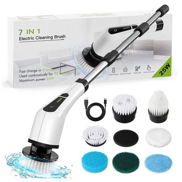 Многофункциональная беспроводная электрическая щетка для уборки Cleaning Brush 7в1 с телескопической ручкой