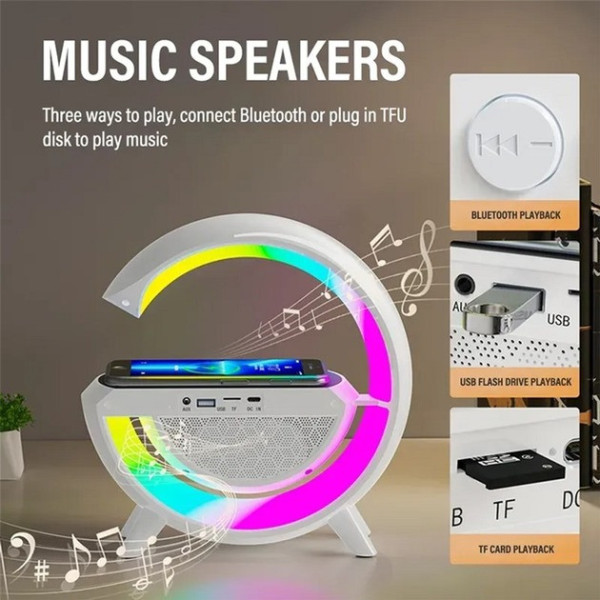 Ночник Light Sound Machine 5 в 1 с LED RGB подсветкой, беспроводной зарядкой 15W, будильником и Bluetooth коло