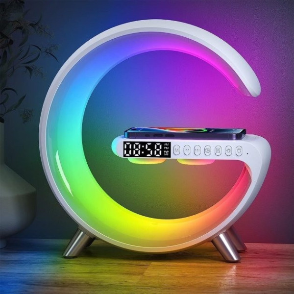 Ночник Light Sound Machine 5 в 1 с LED RGB подсветкой, беспроводной зарядкой 15W, будильником и Bluetooth коло