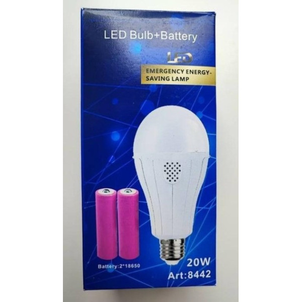 Светодиодная лампа с аккумулятором E27 2 x18650 20W энергосберегающая LED лампочка форма груша белый свет
