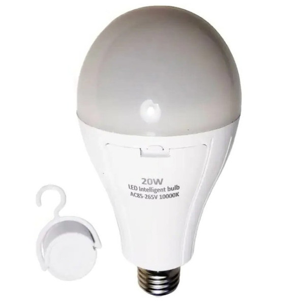 Светодиодная лампа с аккумулятором E27 2 x18650 20W энергосберегающая LED лампочка форма груша белый свет