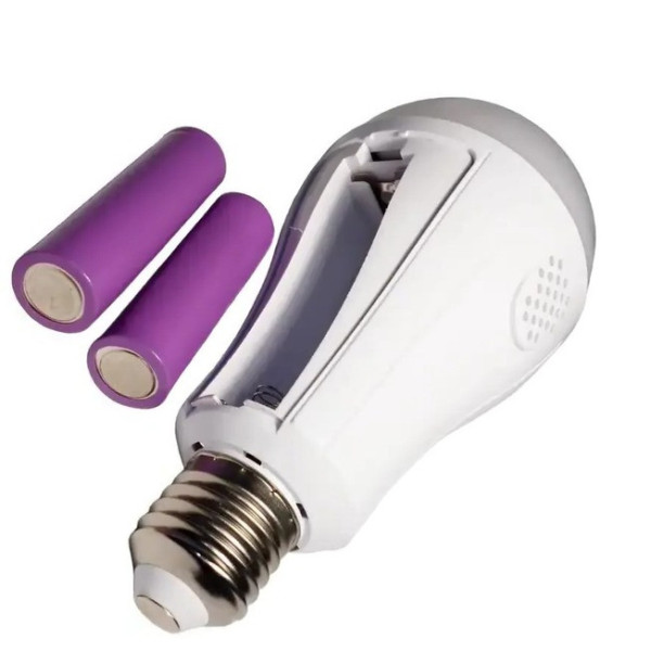 Светодиодная лампа с аккумулятором E27 2 x18650 20W энергосберегающая LED лампочка форма груша белый свет