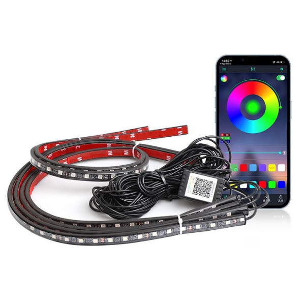 Подсветка днища автомобиля LED RGB с Bluetooth, комплект из двух лент длиной 90 см и 120 см, 12V