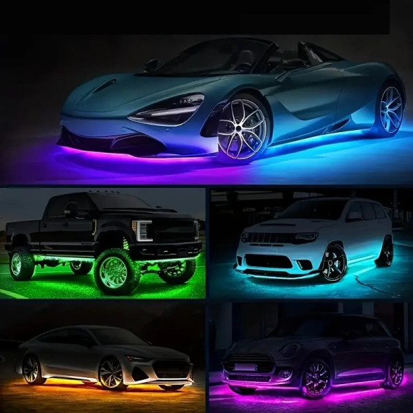 Подсветка днища автомобиля LED RGB с Bluetooth, комплект из двух лент длиной 90 см и 120 см, 12V
