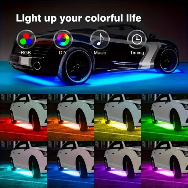 Подсветка днища автомобиля LED RGB с Bluetooth, комплект из двух лент длиной 90 см и 120 см, 12V