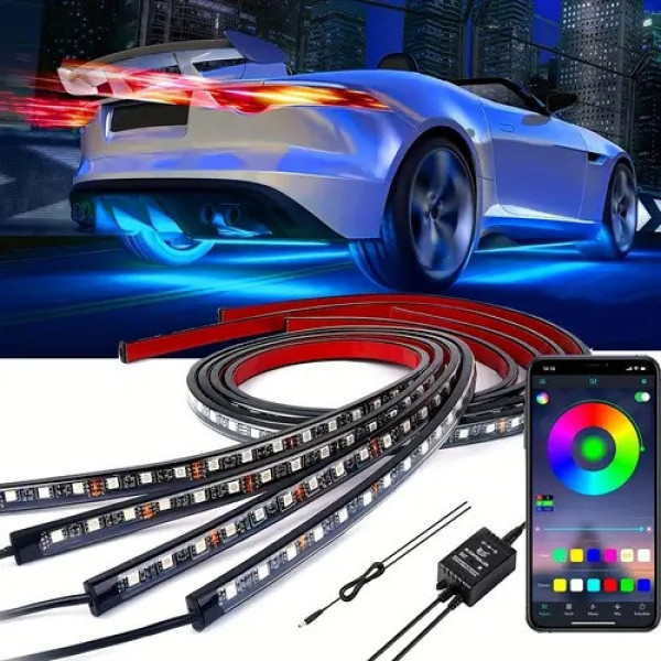 Подсветка днища автомобиля LED RGB с Bluetooth, комплект из двух лент длиной 90 см и 120 см, 12V