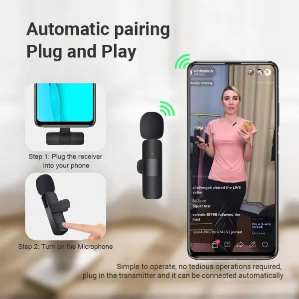 Беспроводной петличный микрофон K9 Wireless Lavalier с адаптерами Lightning и TypeC