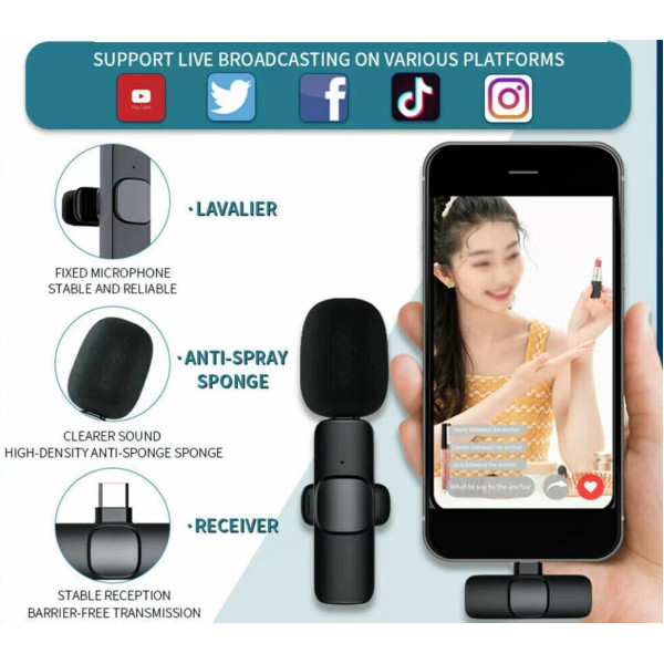 Беспроводной петличный микрофон K9 Wireless Lavalier с адаптерами Lightning и TypeC