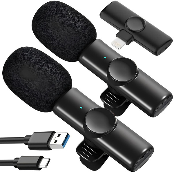 Петличный конденсаторный микрофон K11 Wireless Lavalier комплект из 2 шт. с адаптером Lightning черный