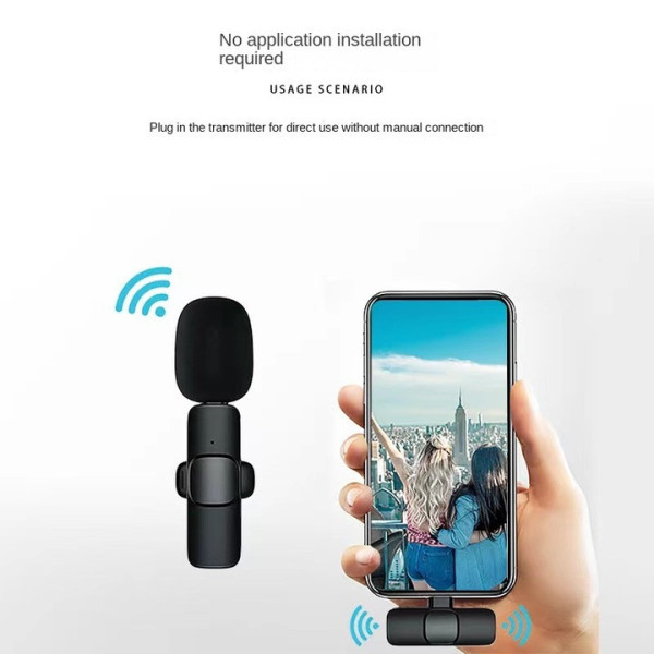 Петличный конденсаторный микрофон K11 Wireless Lavalier комплект из 2 шт. с адаптером Lightning черный