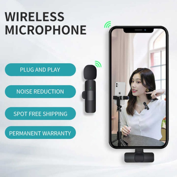 Петличный конденсаторный микрофон K11 Wireless Lavalier комплект из 2 шт. с адаптером Lightning черный