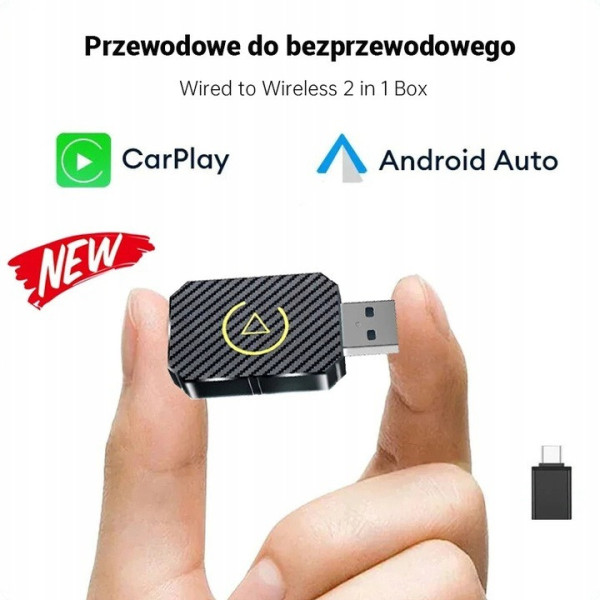 Беспроводной автомобильный адаптер для CarPlay и Android Auto с USB и Bluetooth, черный