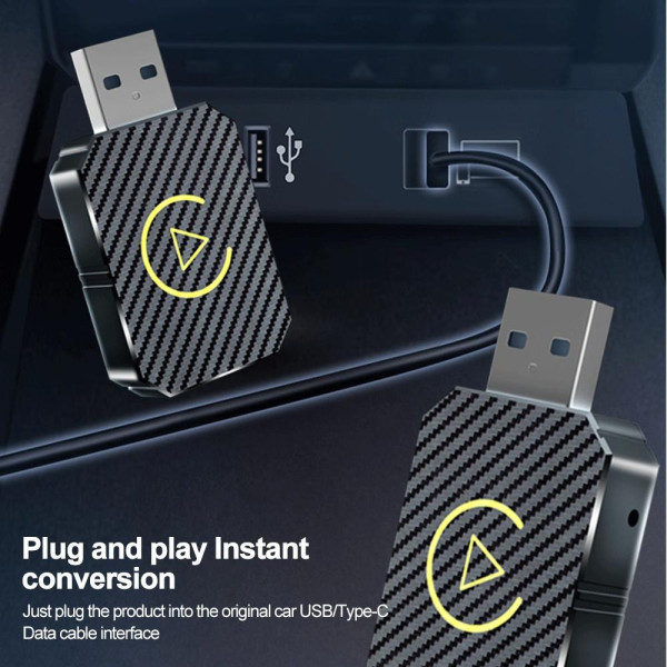 Беспроводной автомобильный адаптер для CarPlay и Android Auto с USB и Bluetooth, черный