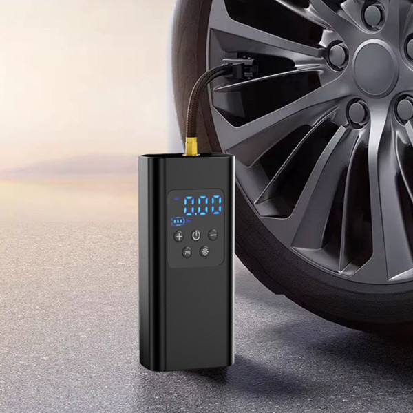 Портативный аккумуляторный автокомпрессор с LED дисплеем и USB, однопоршневой, 6000mAh