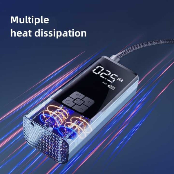 Однопоршневой аккумуляторный компрессор с LED дисплеем, фонариком и Power Bank 6000mAh, 12 В