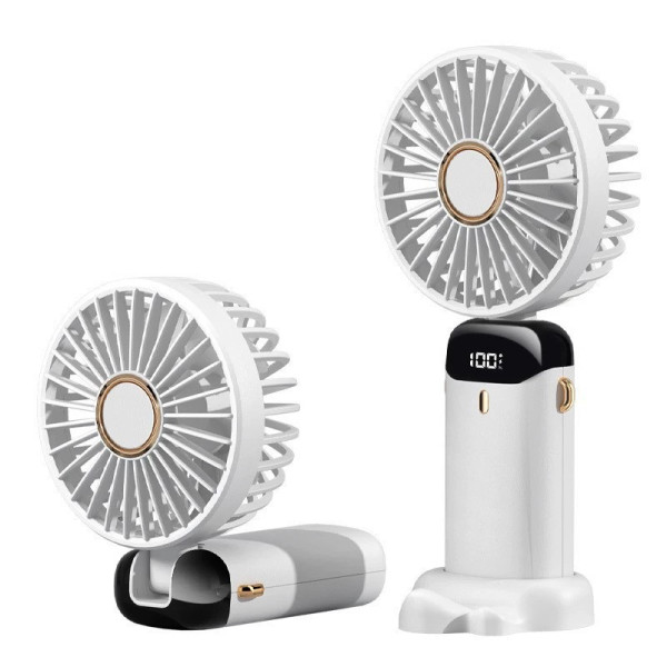 Портативный складной вентилятор с LED-дисплеем, подставкой для телефона и аккумулятором, 3 скорости, электронн