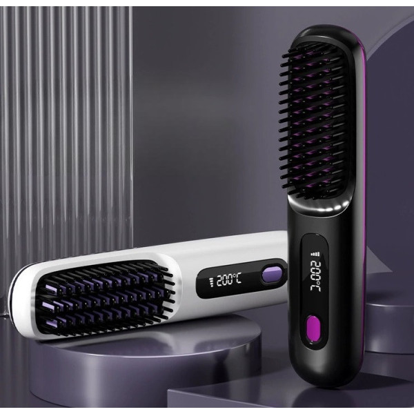 Акумуляторна бездротова щітка-випрямляч для волосся Glamora S7 Black/White LED-дисплей