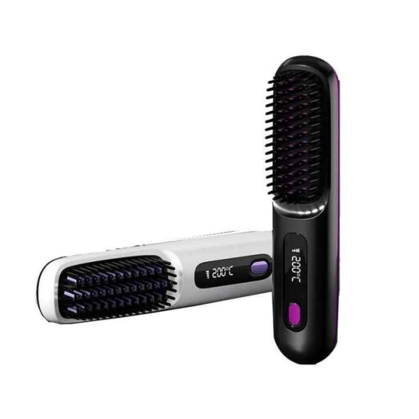 Аккумуляторная беспроводная расческа-выпрямитель для волос Glamora S7 с LED дисплеем Black/White