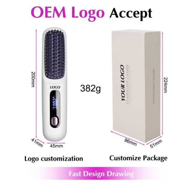 Акумуляторна бездротова щітка-випрямляч для волосся Glamora S7 Black/White LED-дисплей