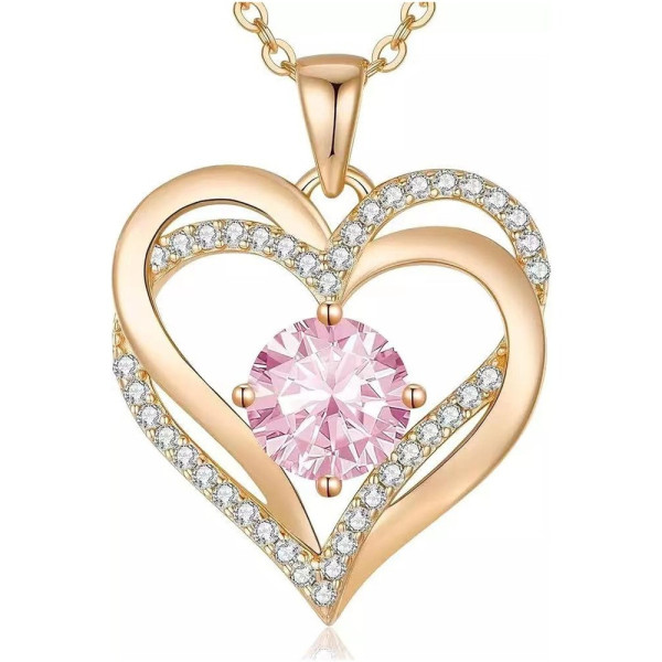 Кулон сердце Heart Love с розовым цирконием на цепочке, женское золотое ожерелье длиной 45 см