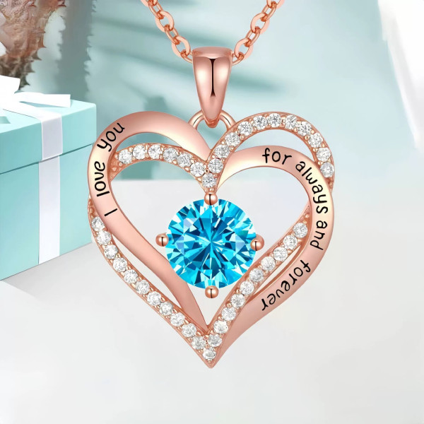 Ожерелье с кулоном сердце Heart Love с голубым цирконием, золотистое, длина 45 мм