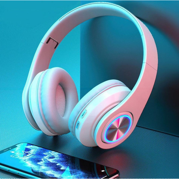 Накладные беспроводные наушники B39 с RGB подсветкой и микрофоном Bluetooth гарнитура Black / White
